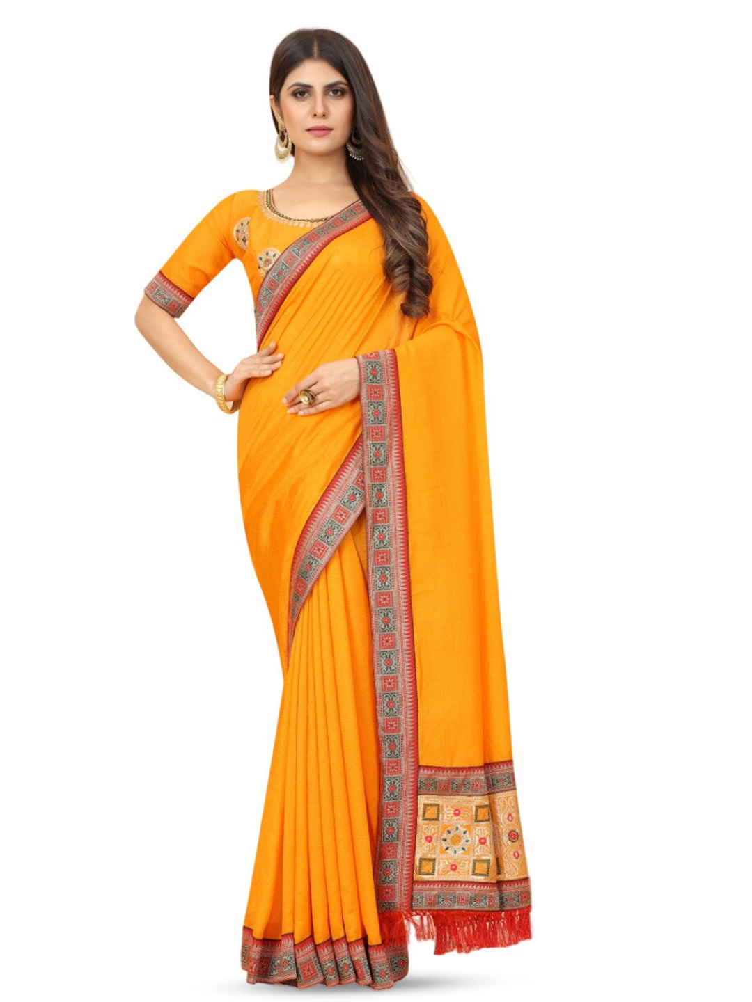 

Marabout Art Silk Mysore Silk Saree, Orange