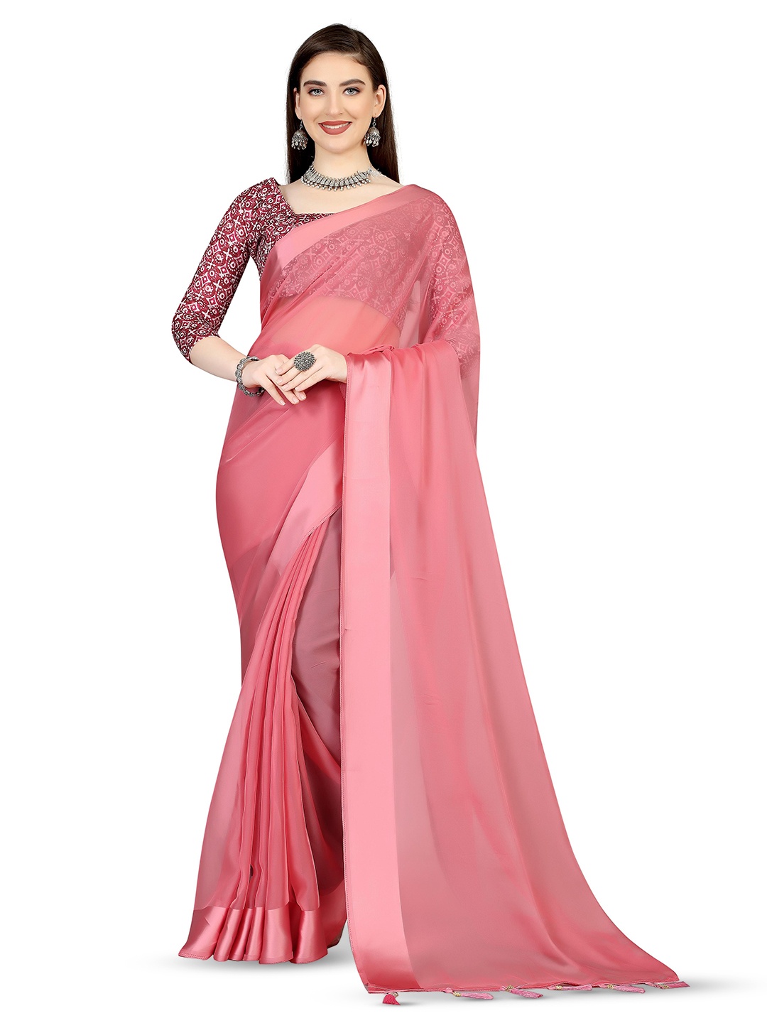 

Marabout Pure Chiffon Mysore Silk Saree, Pink