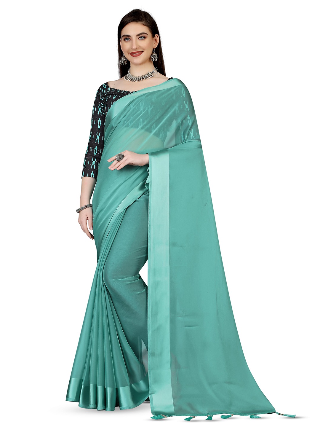 

Marabout Pure Chiffon Mysore Silk Saree, Teal