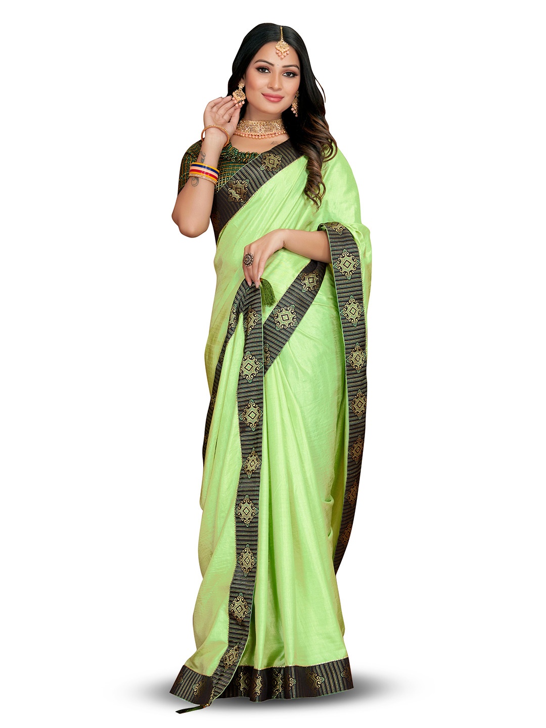 

Marabout Art Silk Mysore Silk Saree, Green