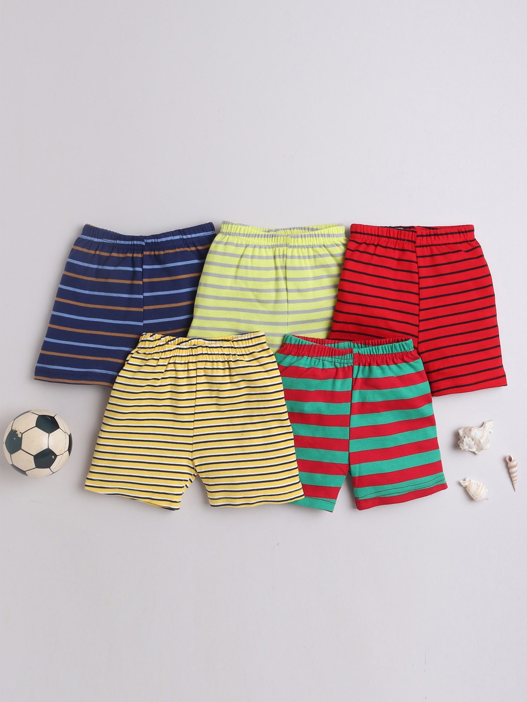 

EIO Kids Pack of 5 Striped Pure Cotton Shorts, Yellow