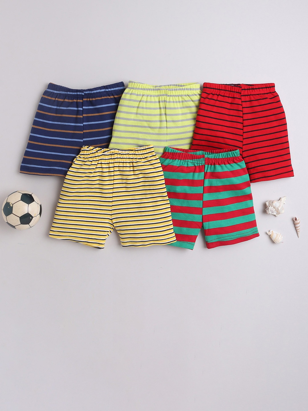 

EIO Kids Pack Of 5 Striped Pure Cotton Shorts, Yellow