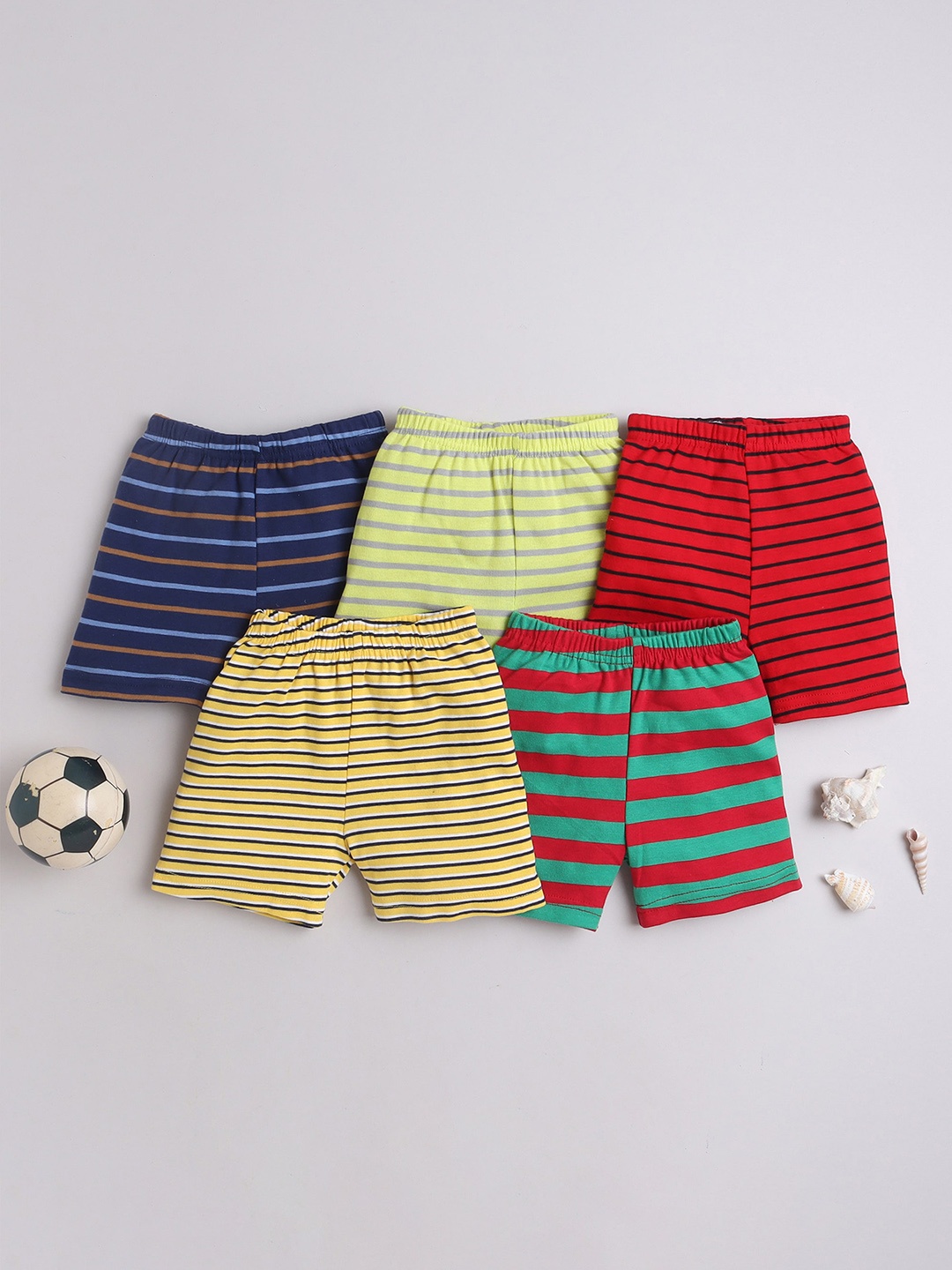 

EIO Kids Pack Of 5 Striped Pure Cotton Shorts, Red