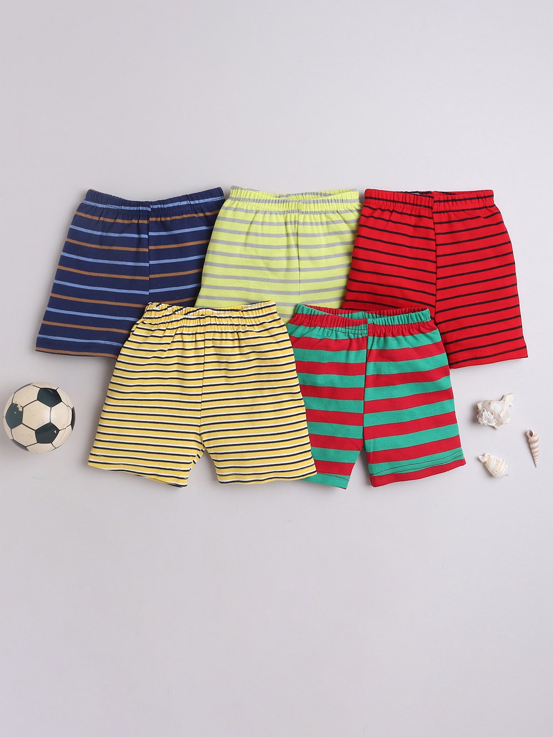 

EIO Kids Pack Of 5 Striped Pure Cotton Shorts, Red