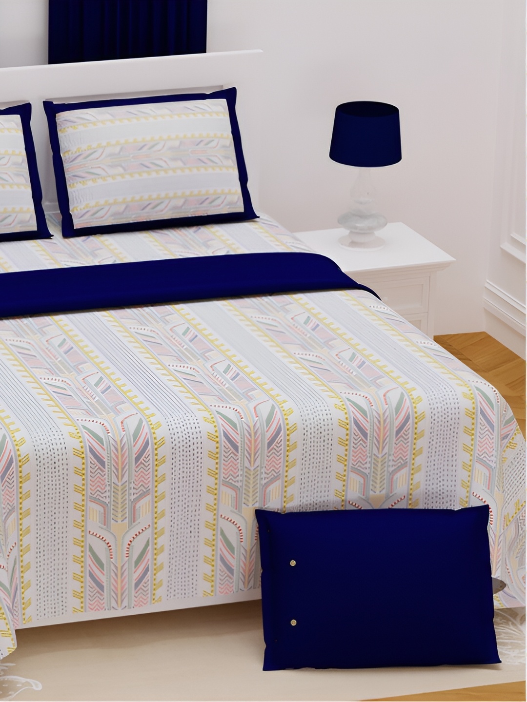

JAIPUR PRIME Blue Geometric 210 TC King Bedsheet with 2 Pillow Covers