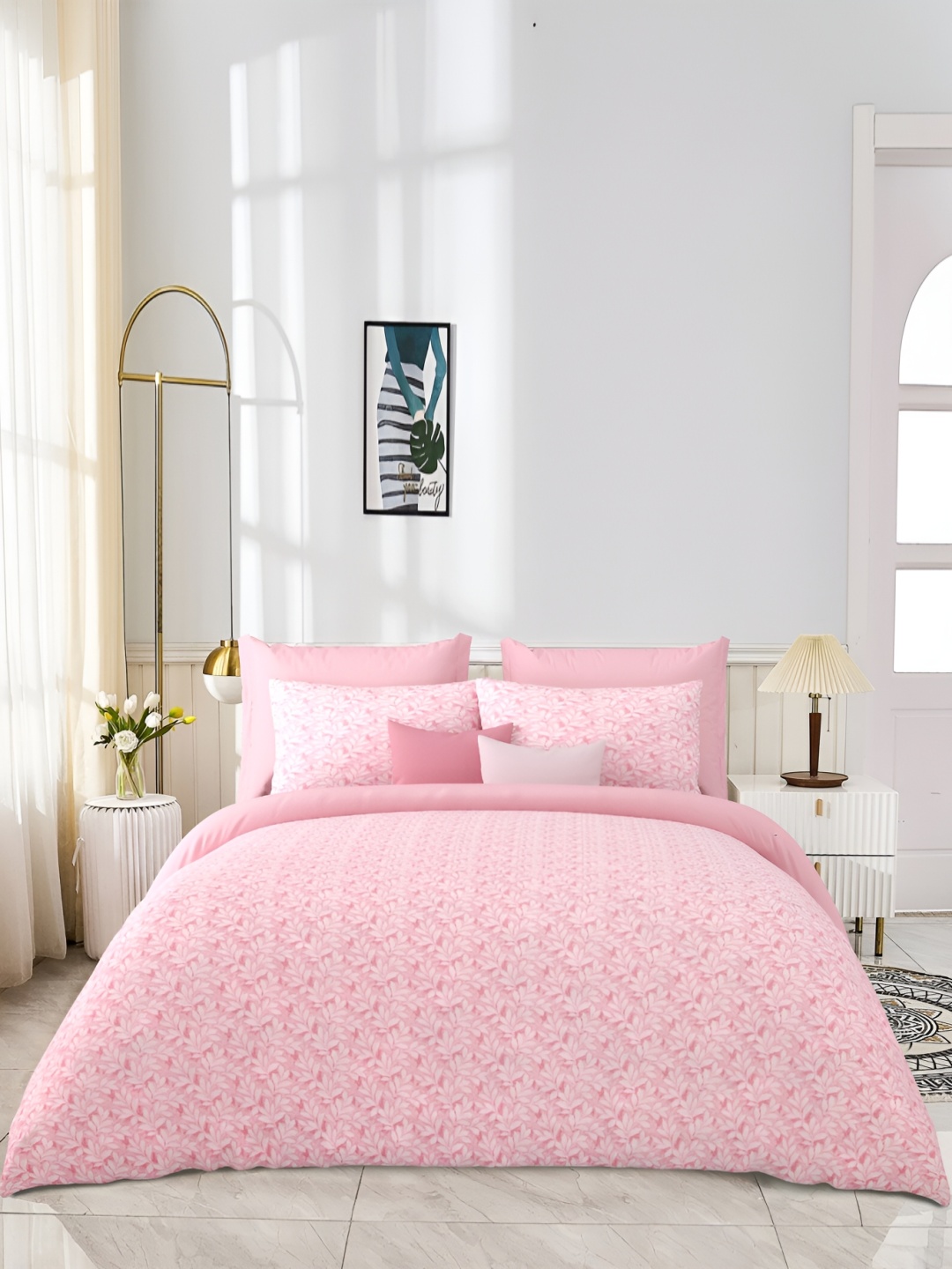 

JAIPUR PRIME Pink Floral Cotton 300 TC King Bedsheet With 2 Pillow Covers