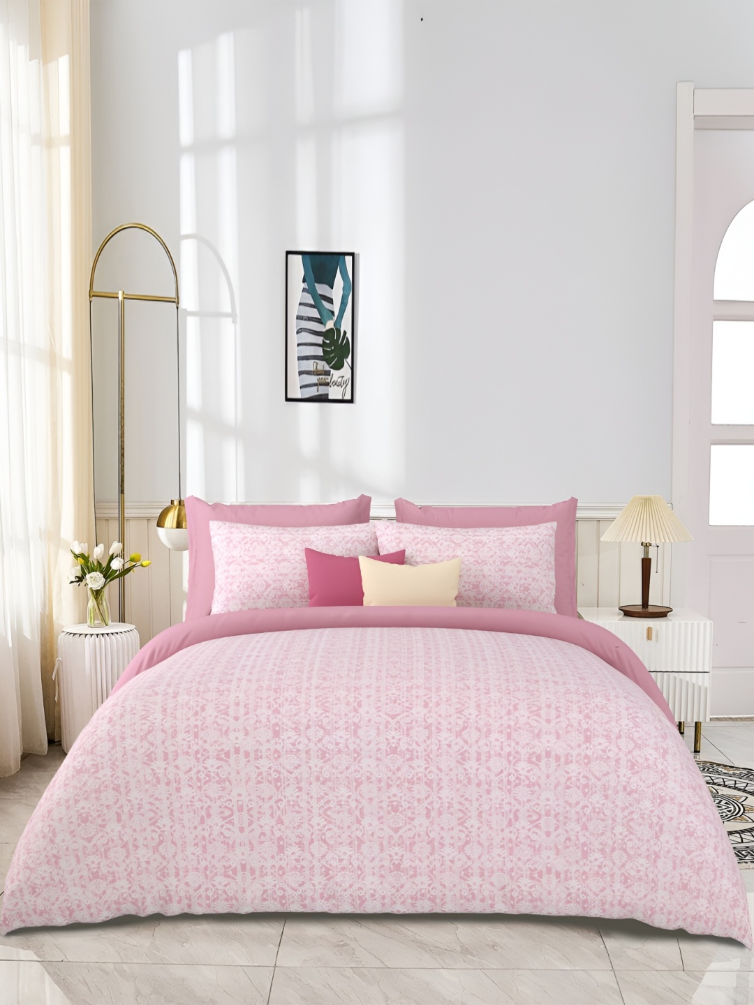 

JAIPUR PRIME Pink Floral Printed Twill Cotton 300 TC King Bedsheet & 2 Pillow Covers