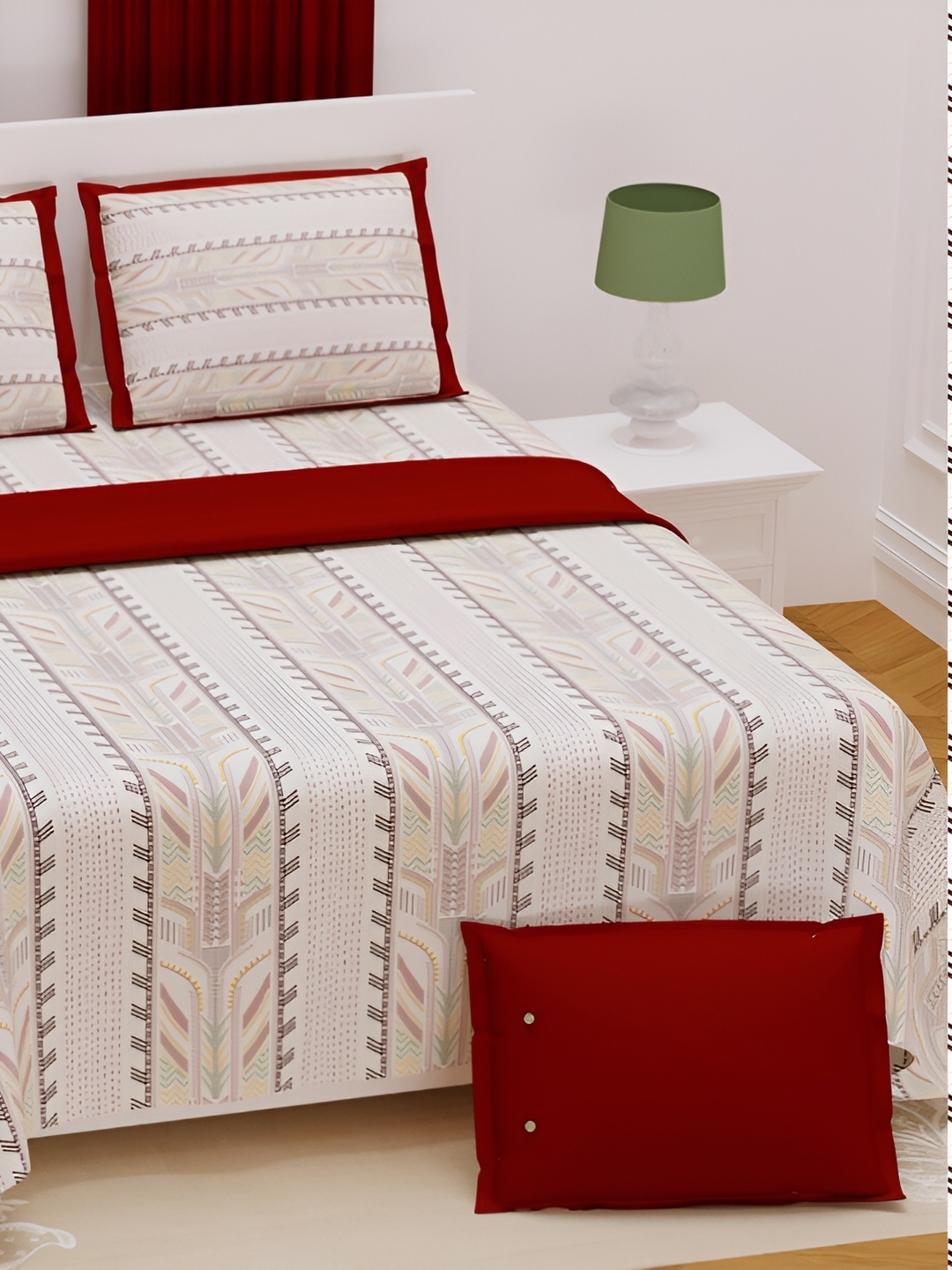 

JAIPUR PRIME Red Geometric 210 TC Cotton King Bedsheet with 2 Pillow Covers