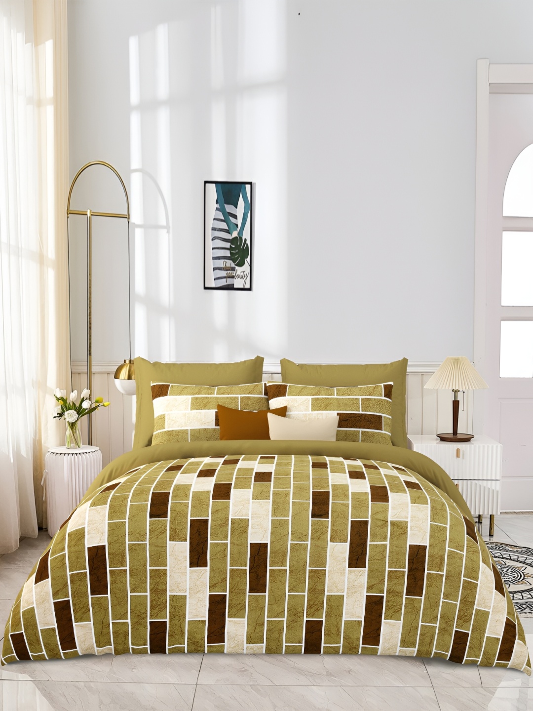 

JAIPUR PRIME Yellow Geometric Cotton 300 TC King Bedsheet with 2 Pillow Covers