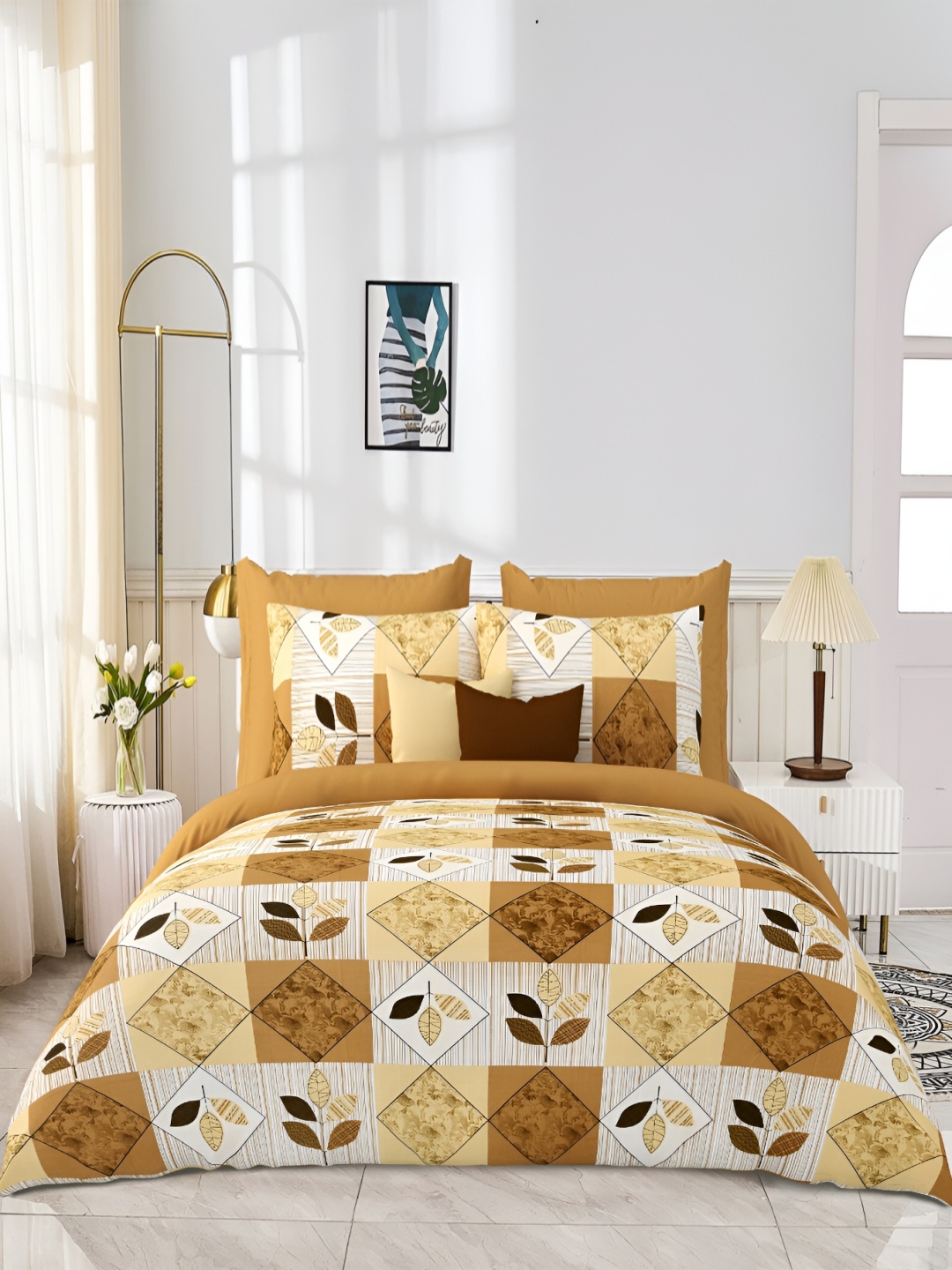 

JAIPUR PRIME Rust Geometric 300 TC King Bedsheet with 2 Pillow Covers