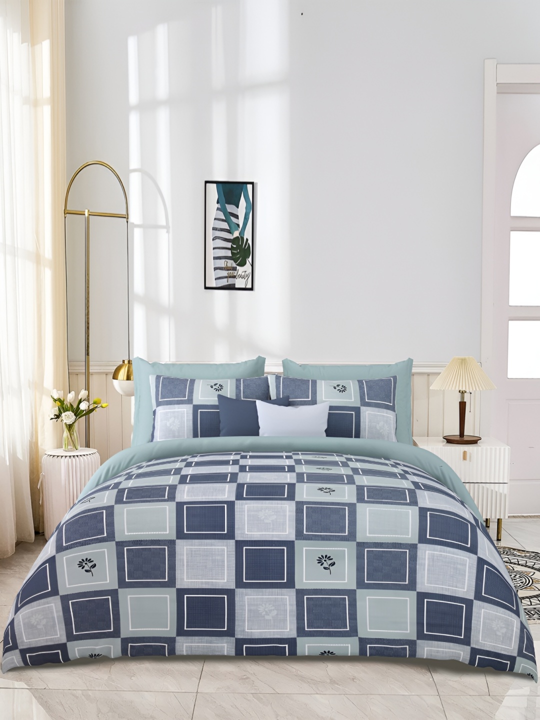 

JAIPUR PRIME Blue Geometric 300 TC King Bedsheet with 2 Pillow Covers