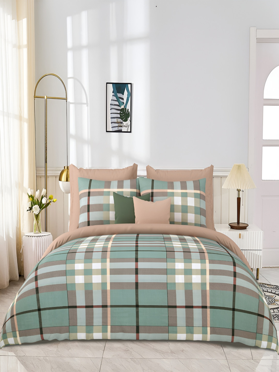 

JAIPUR PRIME Green Geometric 300 TC King Bedsheet with 2 Pillow Covers