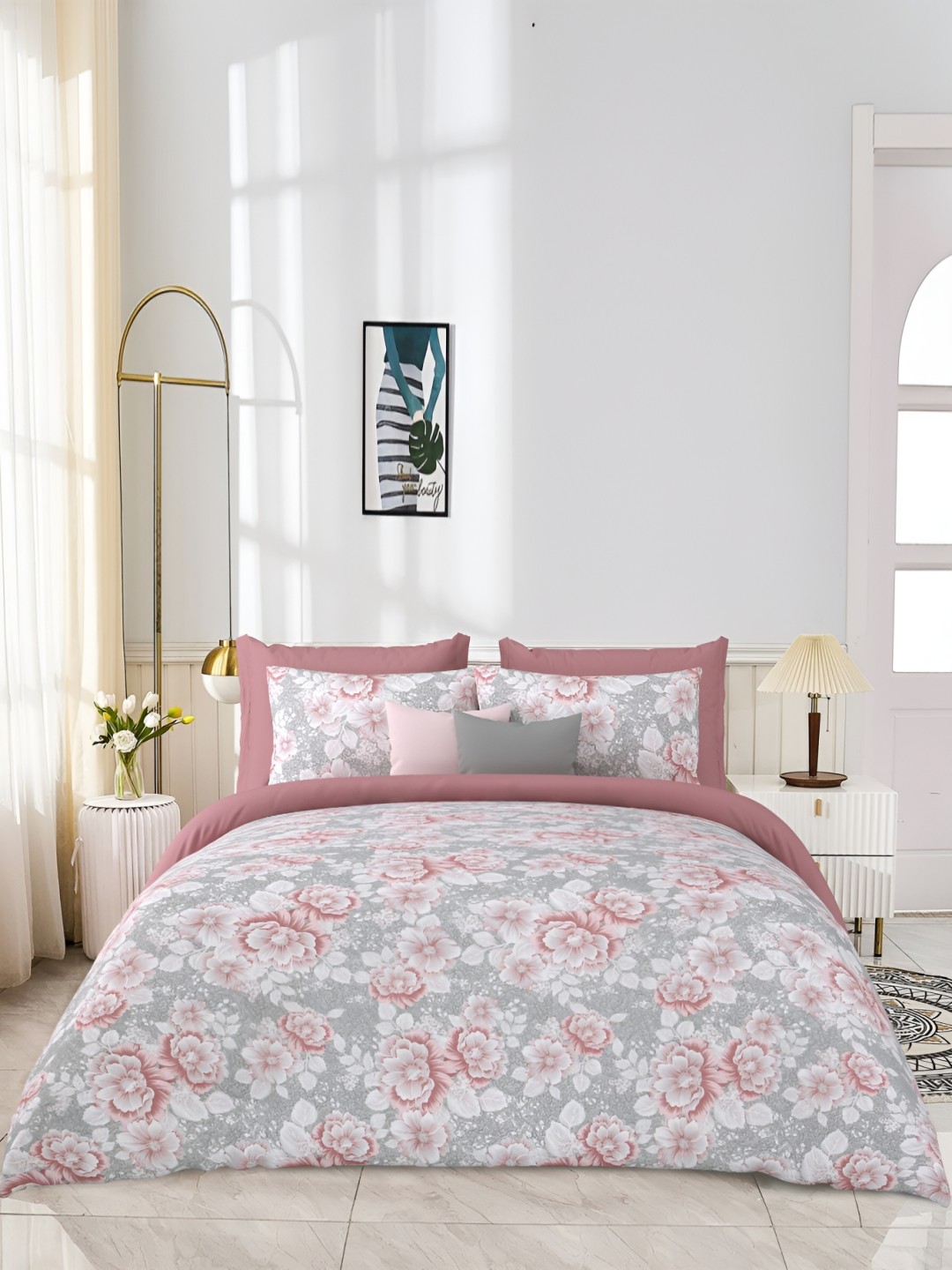 

JAIPUR PRIME Coral Floral 300 TC King Bedsheet with 2 Pillow Covers