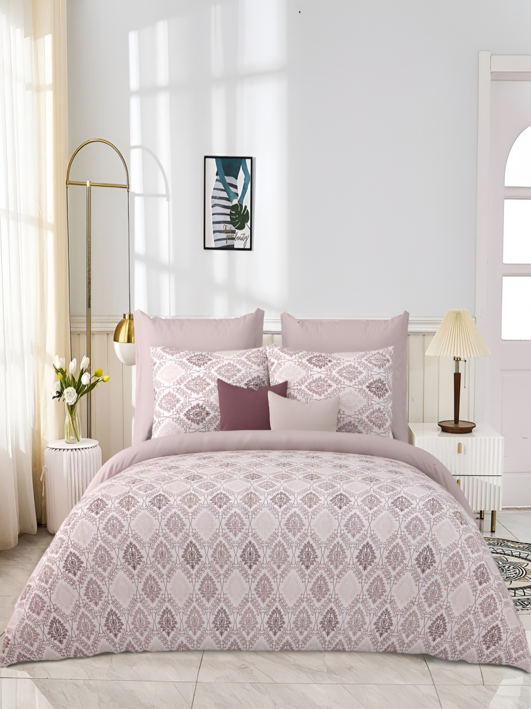 

JAIPUR PRIME Purple Ethnic Motifs 300 TC Cotton King Bedsheet with 2 Pillow Covers