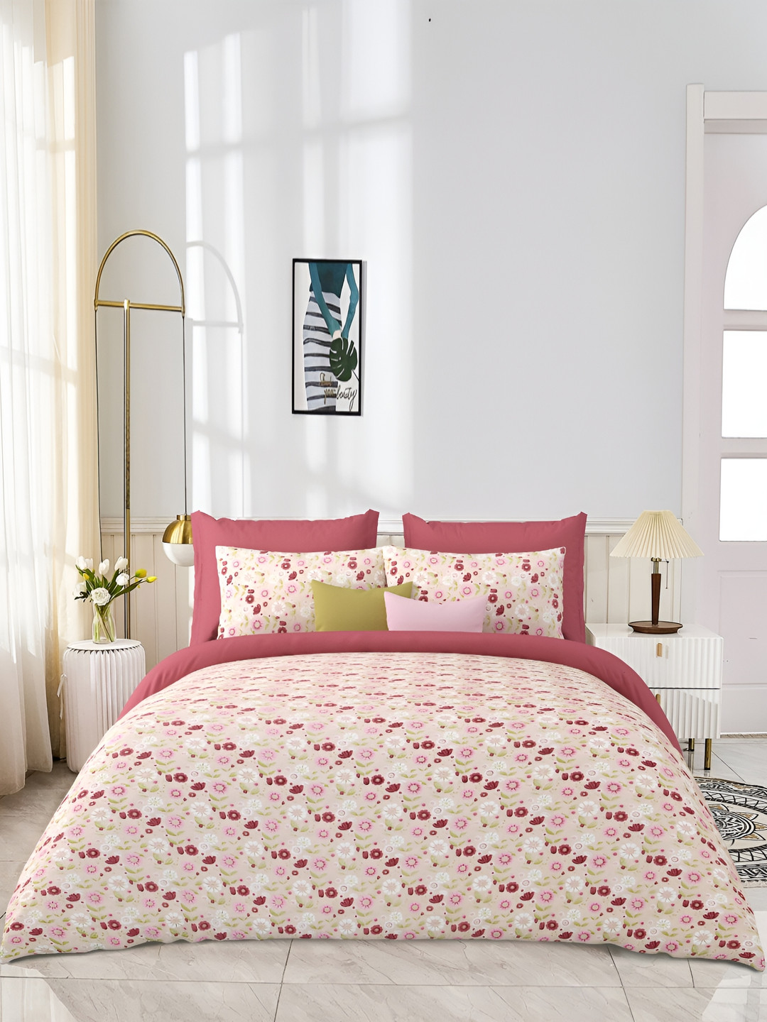 

JAIPUR PRIME Coral Floral 300 TC King Bedsheet with 2 Pillow Covers