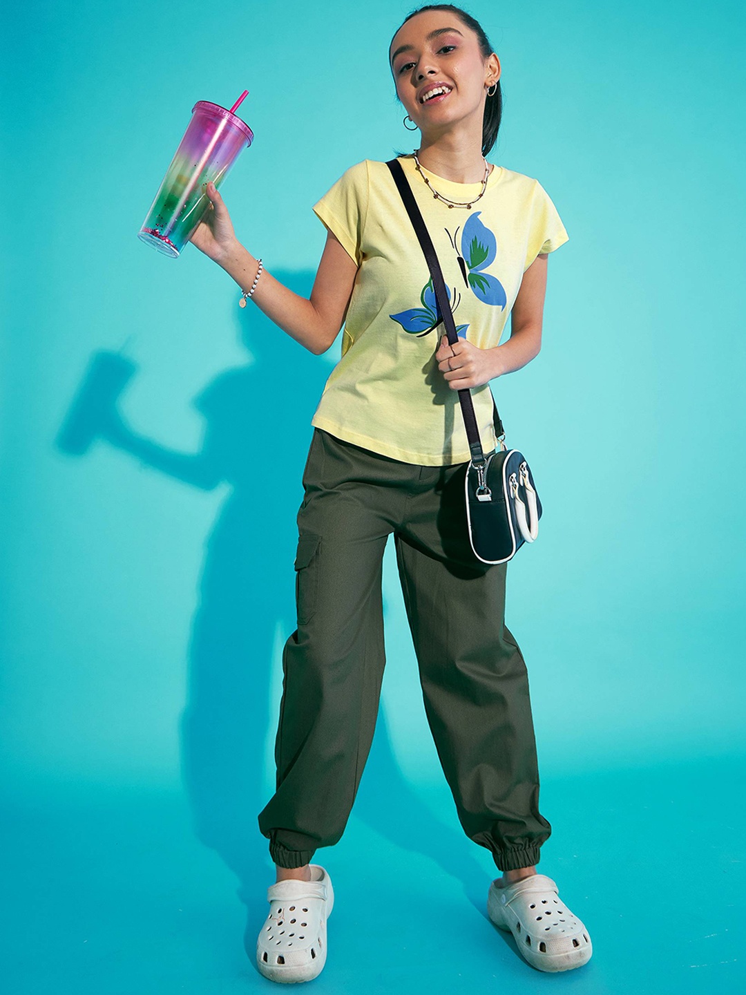 

Noh.Voh - SASSAFRAS Kids Girls Printed Pure Cotton T-shirt & Joggers, Yellow