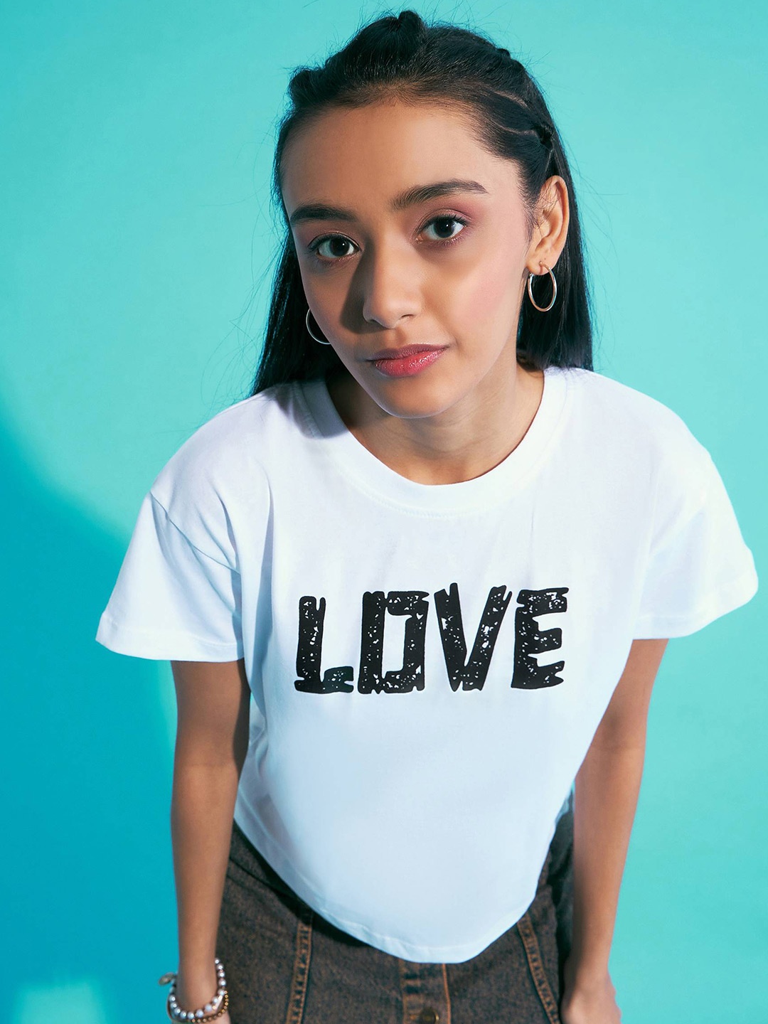 

Noh.Voh - SASSAFRAS Kids Girls Typography Printed Round Neck Pure Cotton Crop T-shirt, White