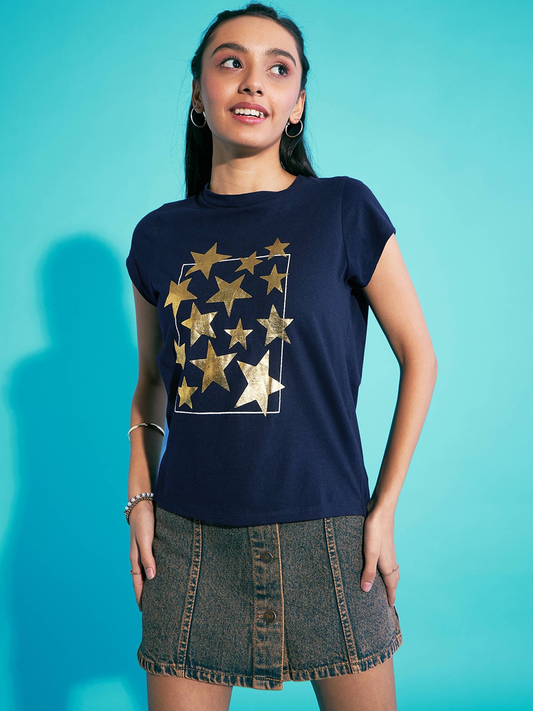 

Noh.Voh - SASSAFRAS Kids Girls Printed T-Shirt With Mini Skirt Co-Ords, Navy blue