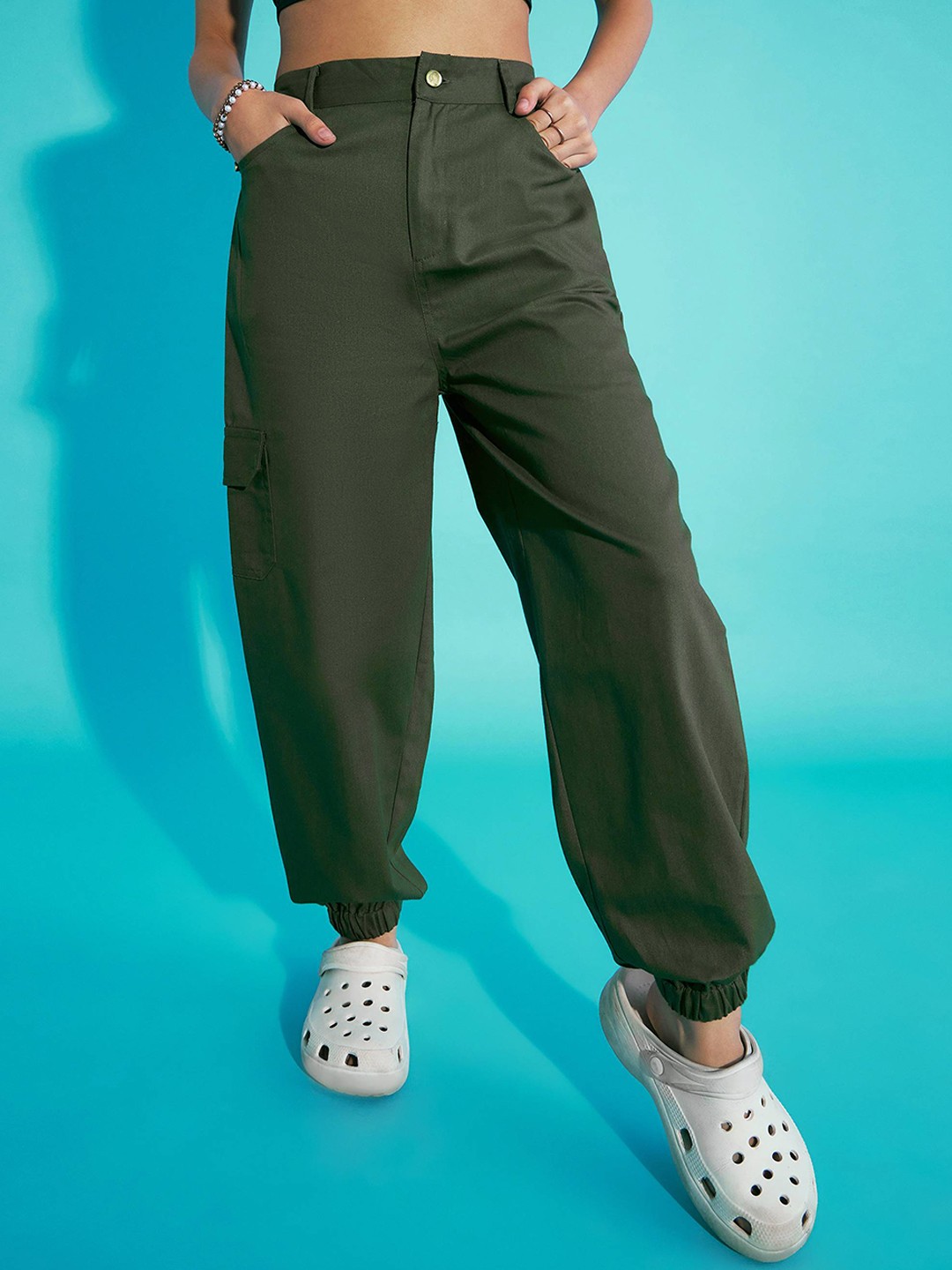 

Noh.Voh - SASSAFRAS Kids Girls Mid-Rise Pure Cotton Trousers, Olive