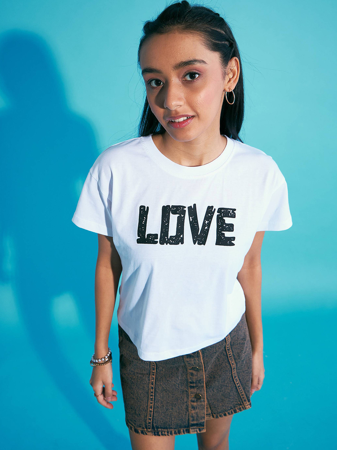 

Noh.Voh - SASSAFRAS Kids Girls Love Printed Crop T-Shirt With Mini Skirt Co-Ords, White