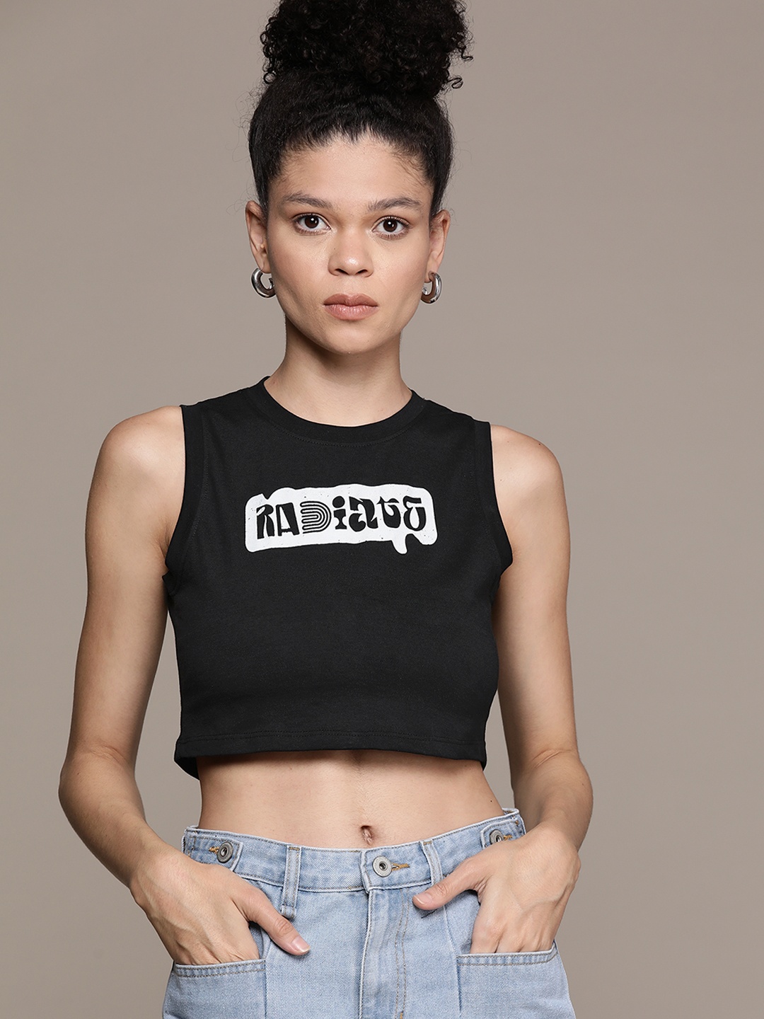 

The Roadster Lifestyle Co. Printed Crop Top, Black