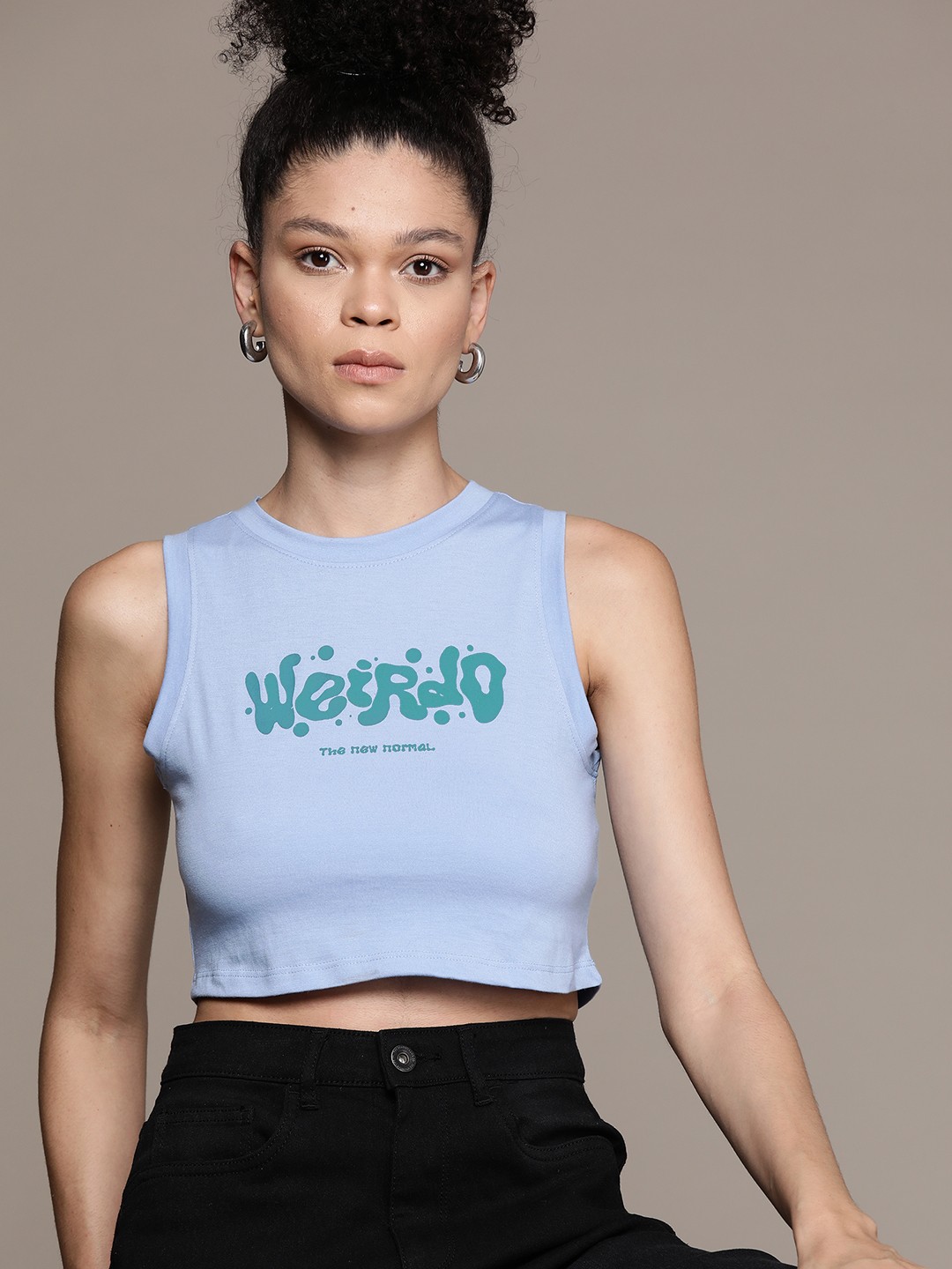 

Roadster The Lifestyle Co. Typography Printed Cotton Crop Top, Blue