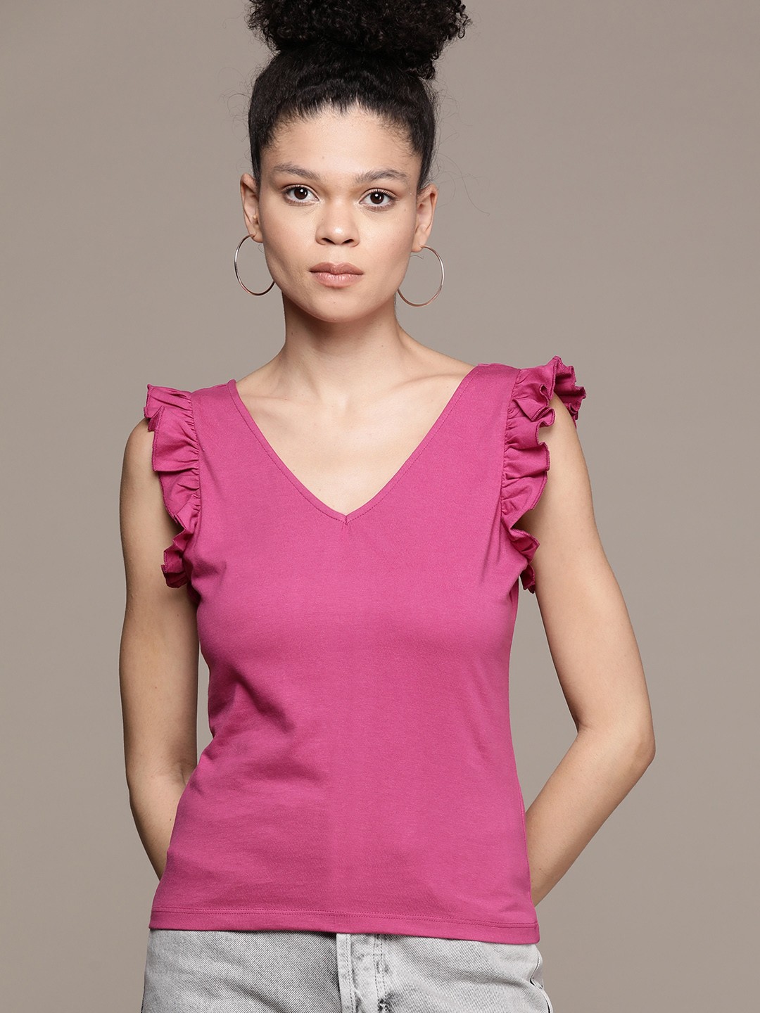 

The Roadster Lifestyle Co. Ruffled V-Neck Top, Pink