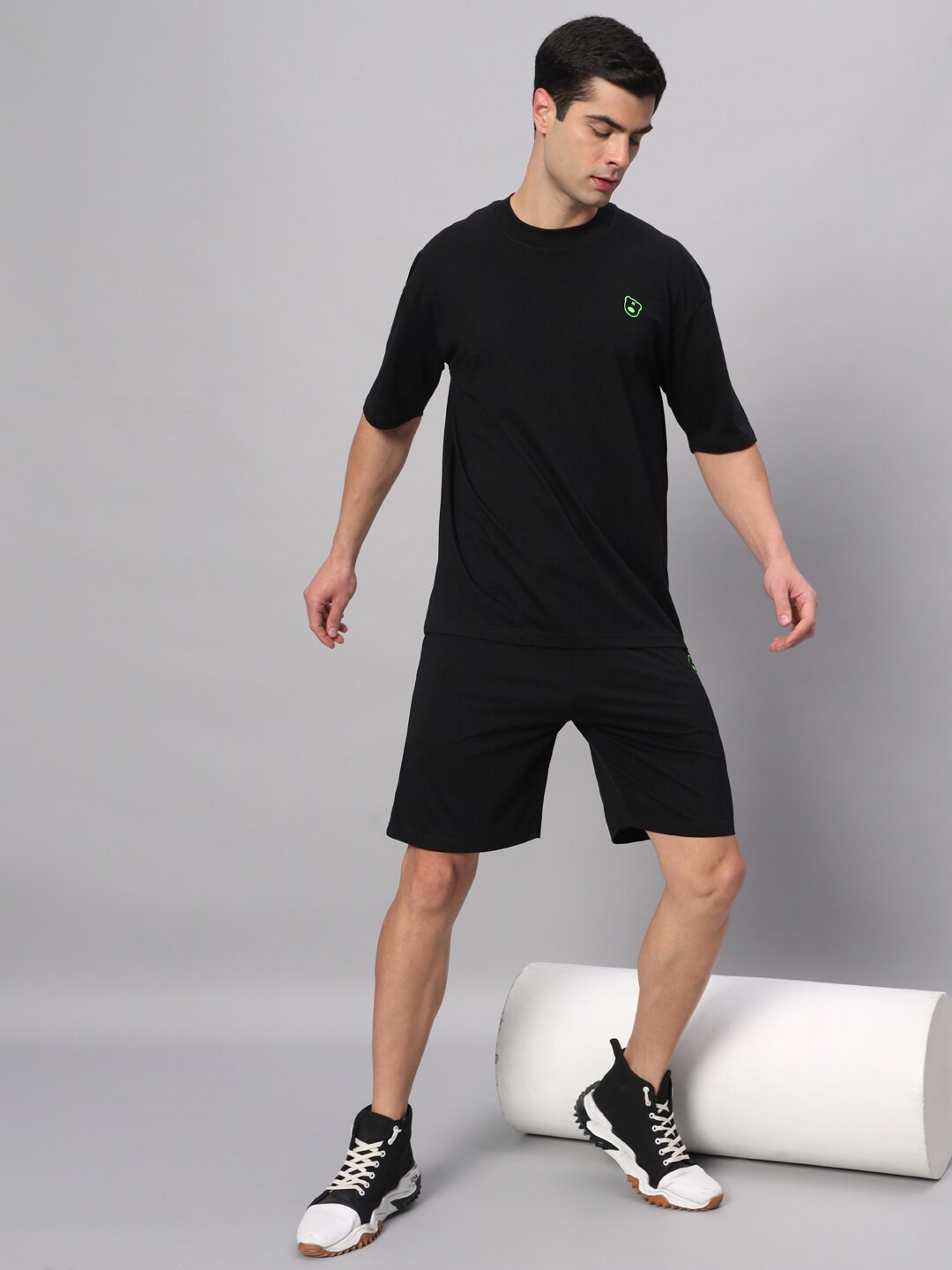 

GRIFFEL Pure Cotton T-shirt With Shorts Co-Ords, Black