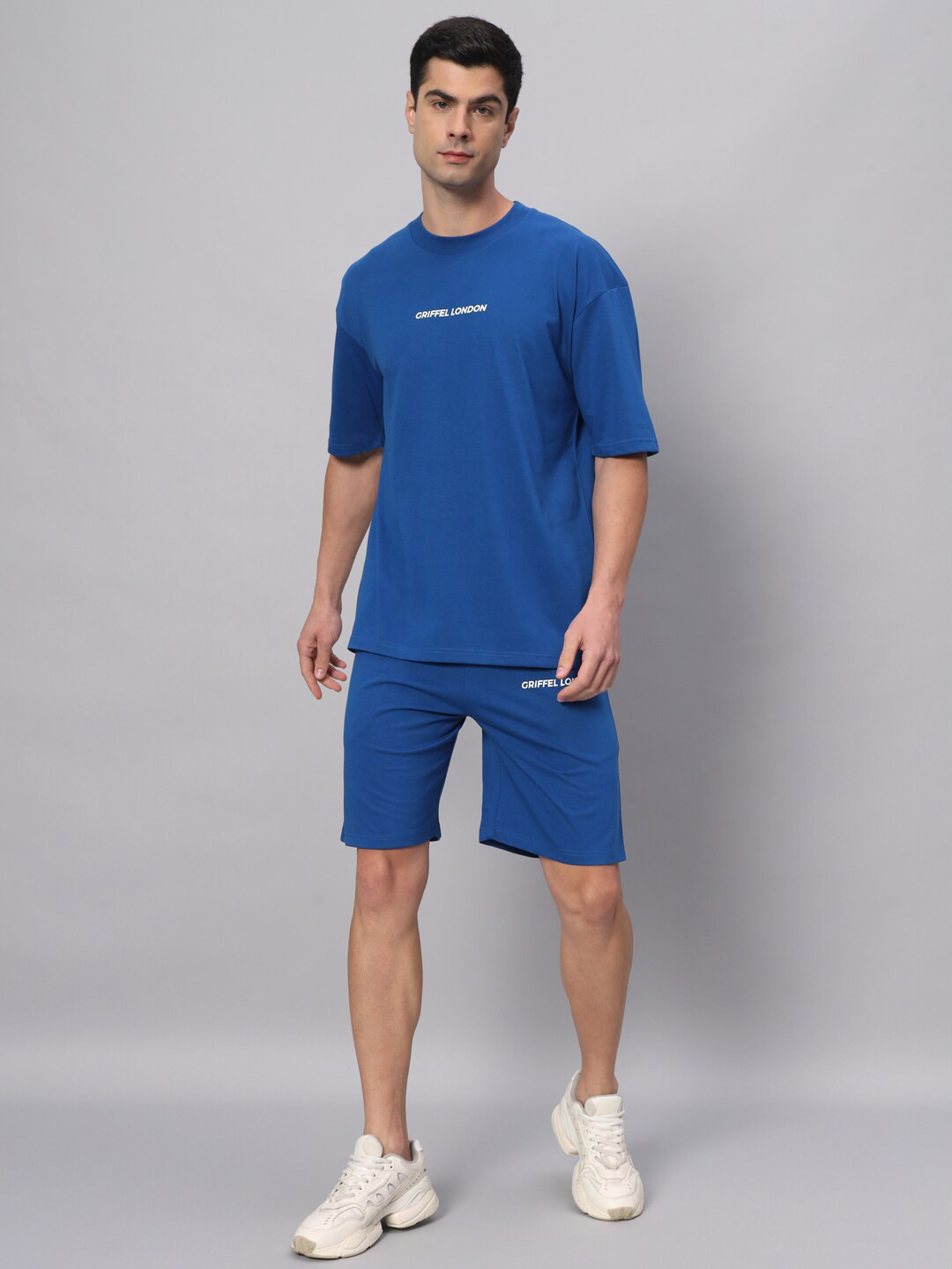 

GRIFFEL Printed Pure Cotton T-shirt With Shorts Co-Ords, Blue