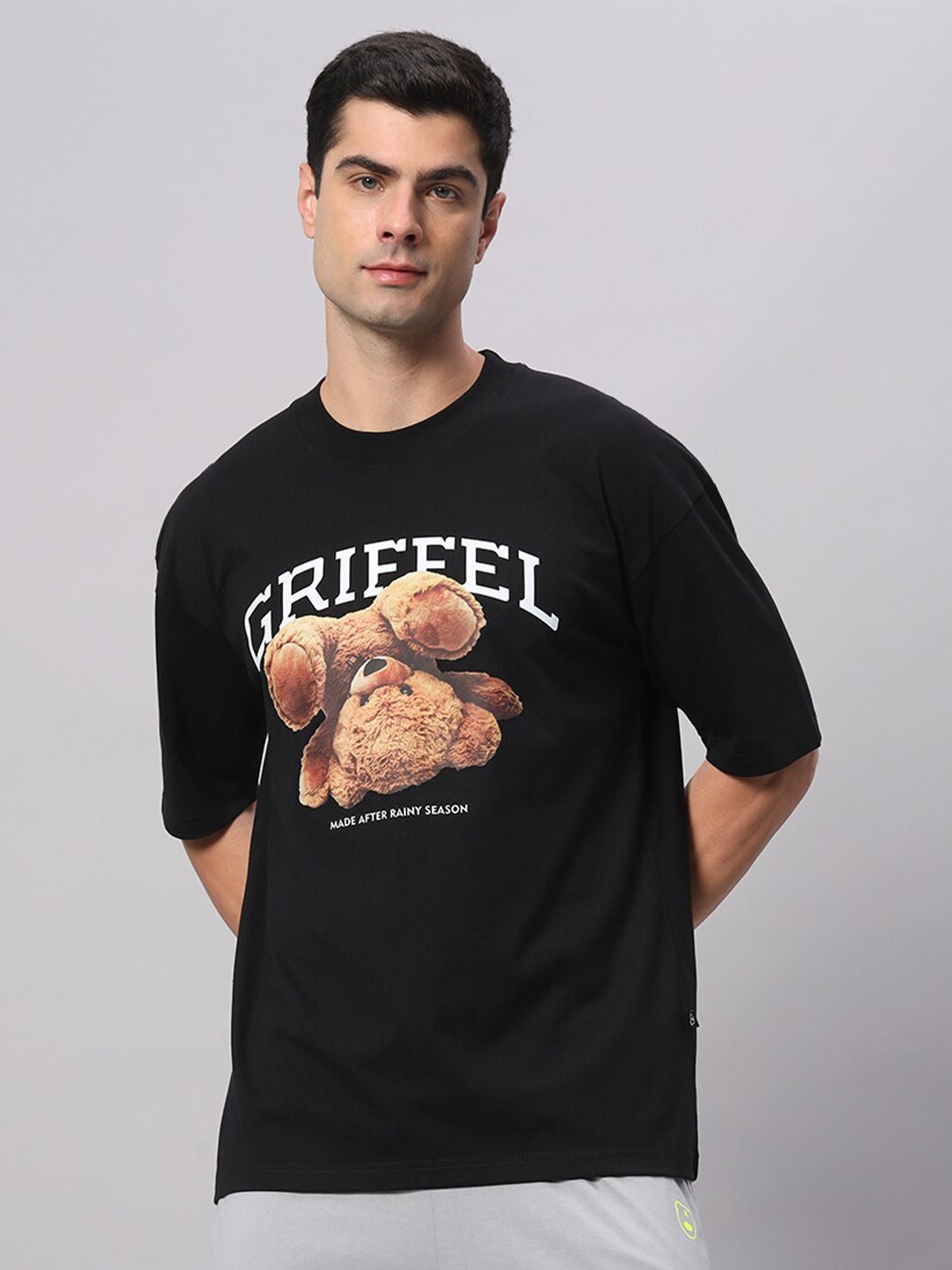 

GRIFFEL Teddy Bear Printed Pure Cotton T-shirt With Shorts, Black