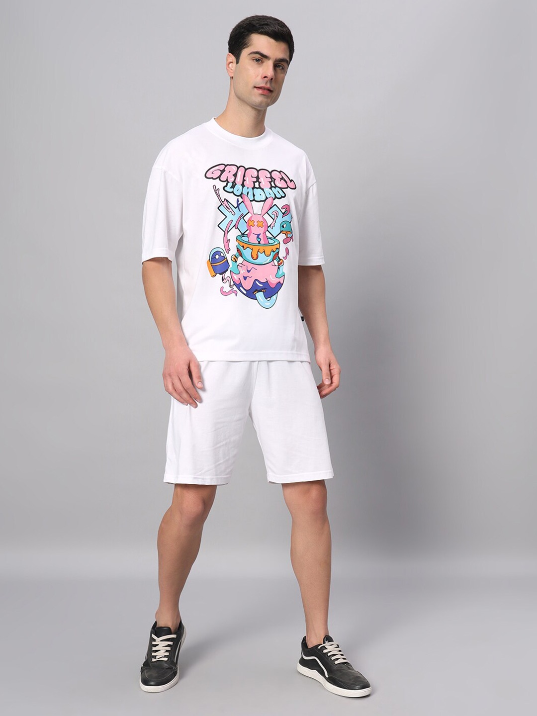 

GRIFFEL Graphic Printed Pure Cotton T-shirt With Shorts, White