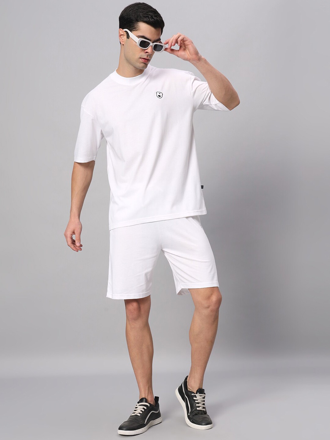 

GRIFFEL Round Neck Pure Cotton T-shirt With Shorts, White