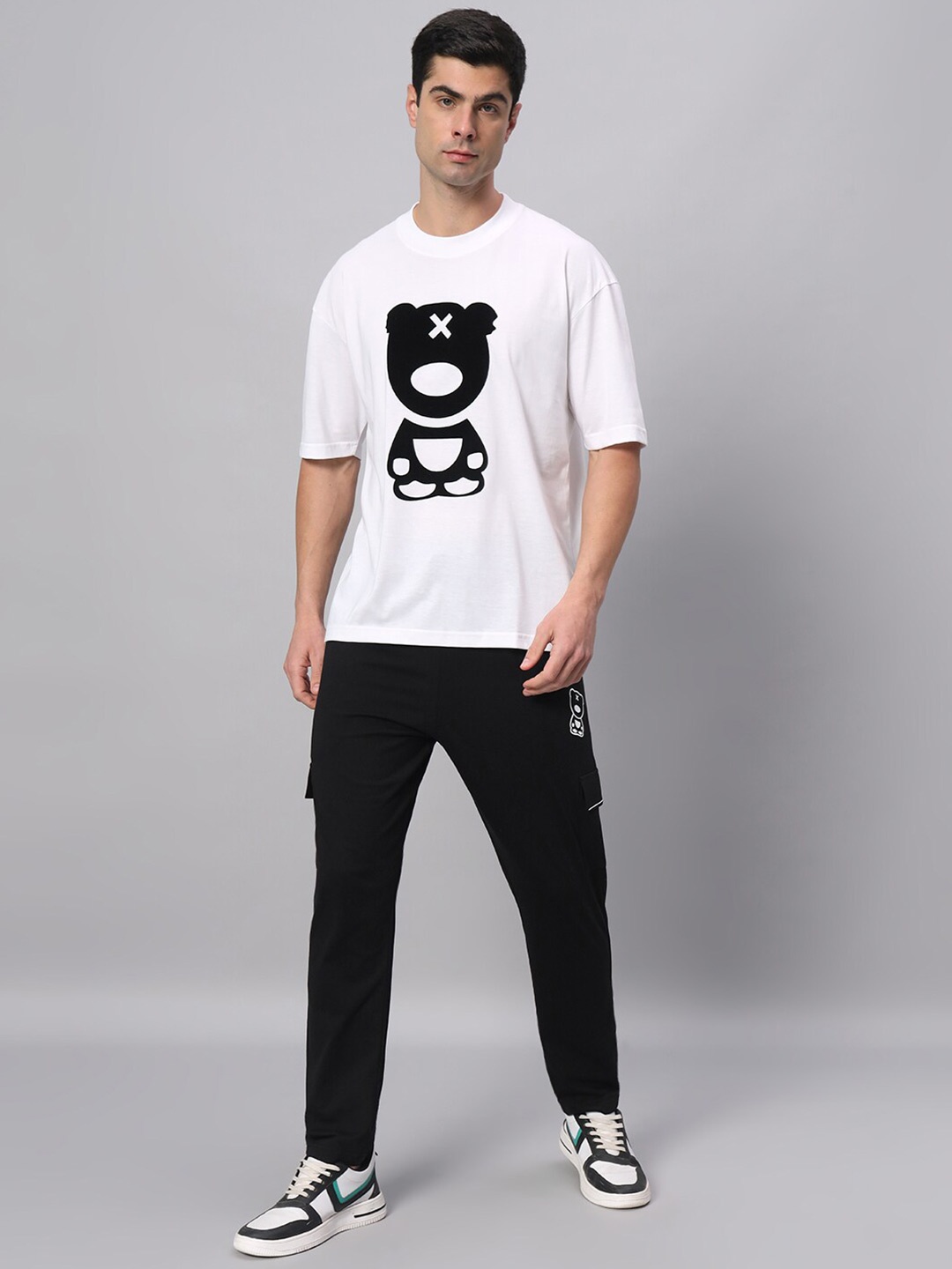 

GRIFFEL Printed Pure Cotton T-shirt With Trousers Co-Ords, White