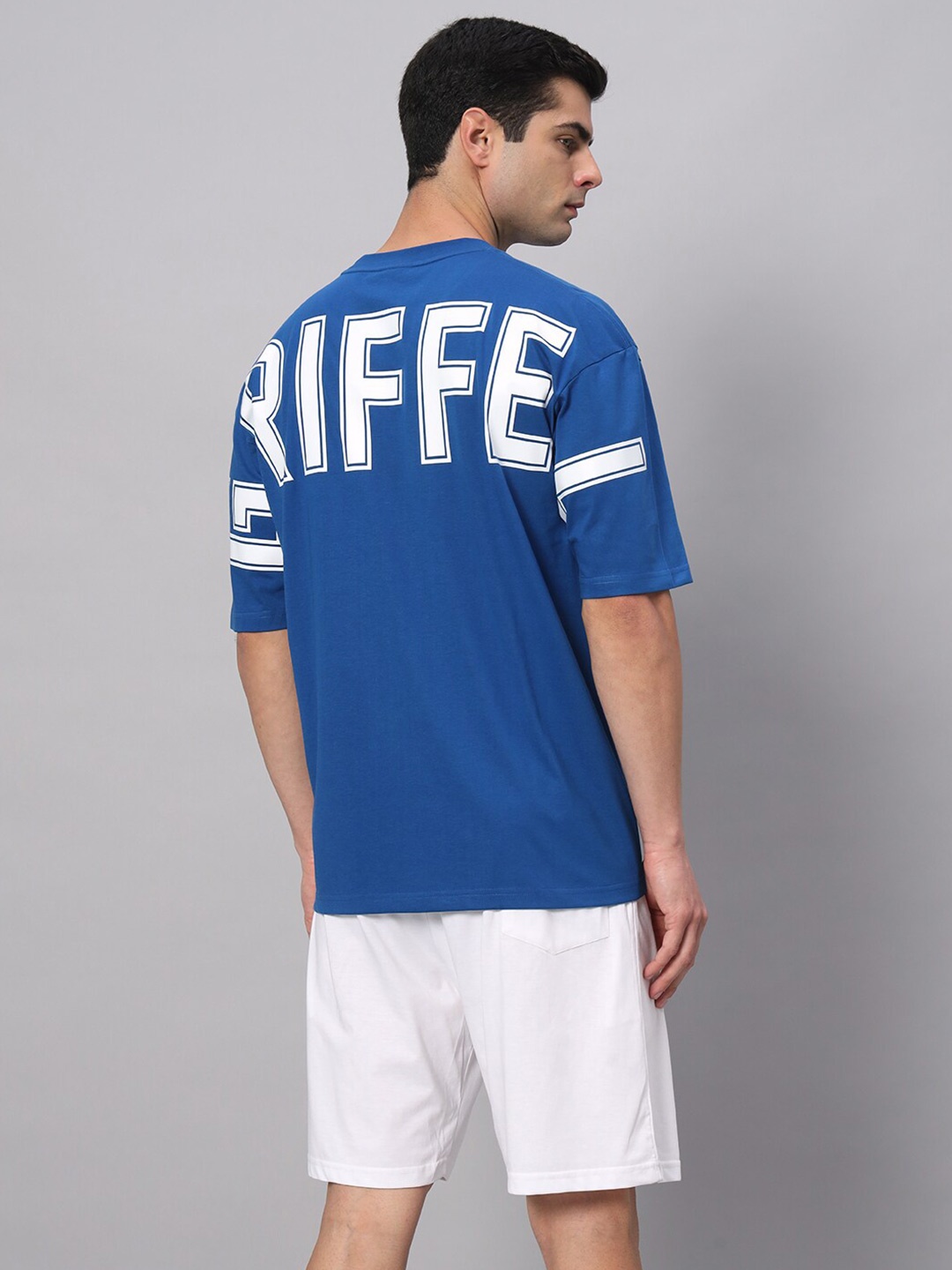 

GRIFFEL Typography Printed Pure Cotton T-shirt With Shorts, Blue