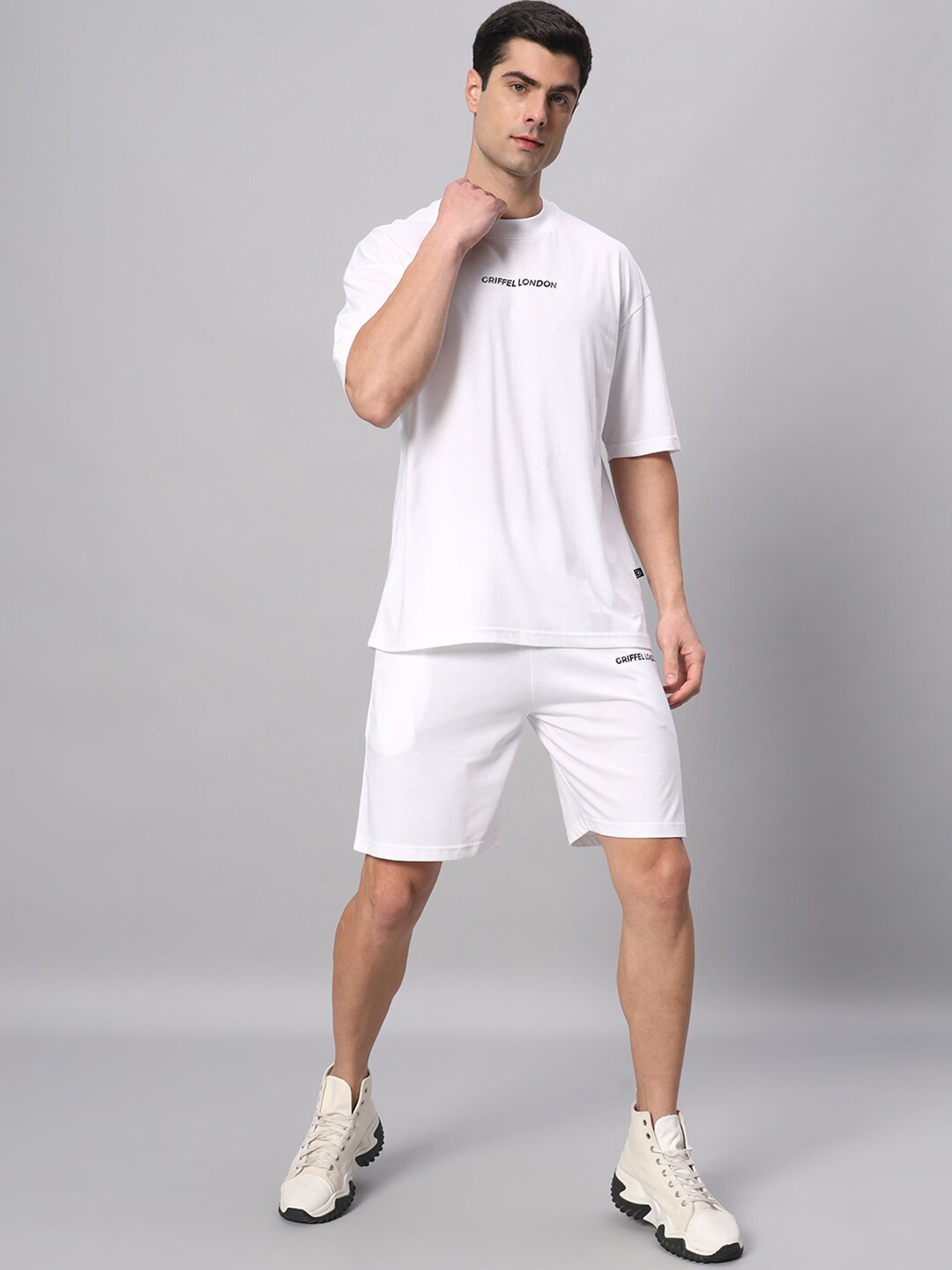 

GRIFFEL Typography Printed Pure Cotton T-shirt With Shorts, White