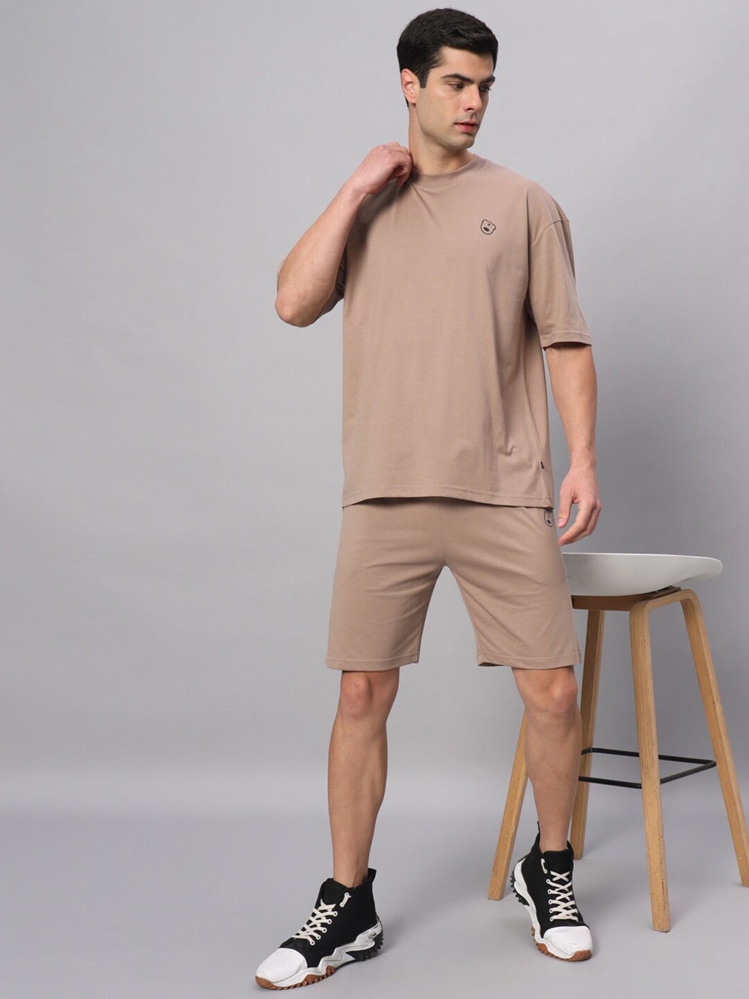 

GRIFFEL Round Neck Pure Cotton T-shirt With Shorts, Beige