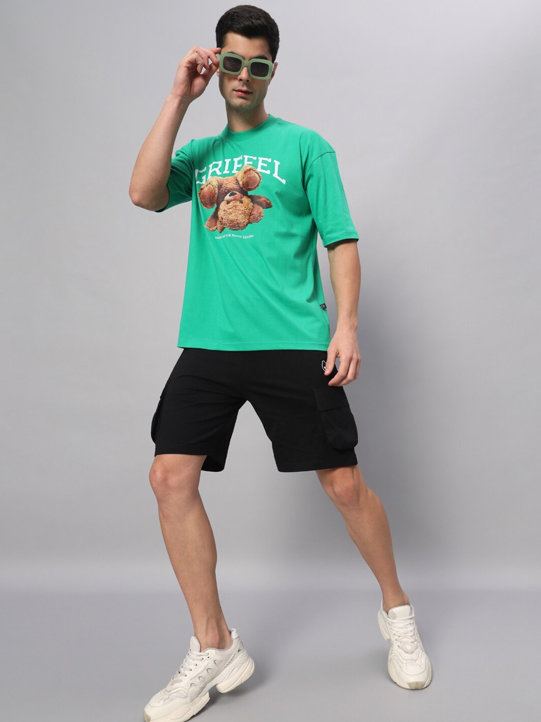 

GRIFFEL Printed Pure Cotton T-shirt With Shorts, Green