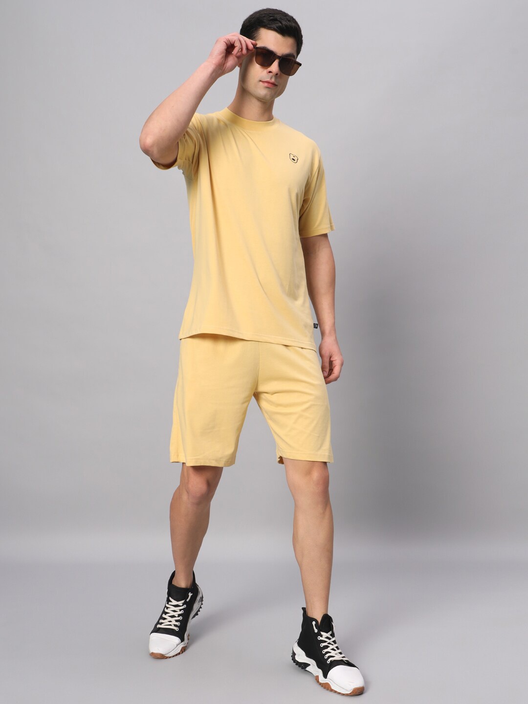 

GRIFFEL Short Sleeves Pure Cotton T-Shirt With Shorts, Yellow