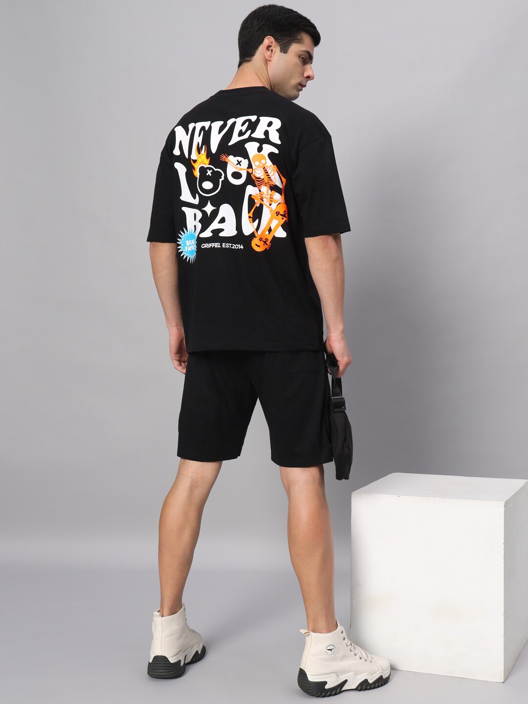 

GRIFFEL Printed Pure Cotton T-shirt With Shorts, Black