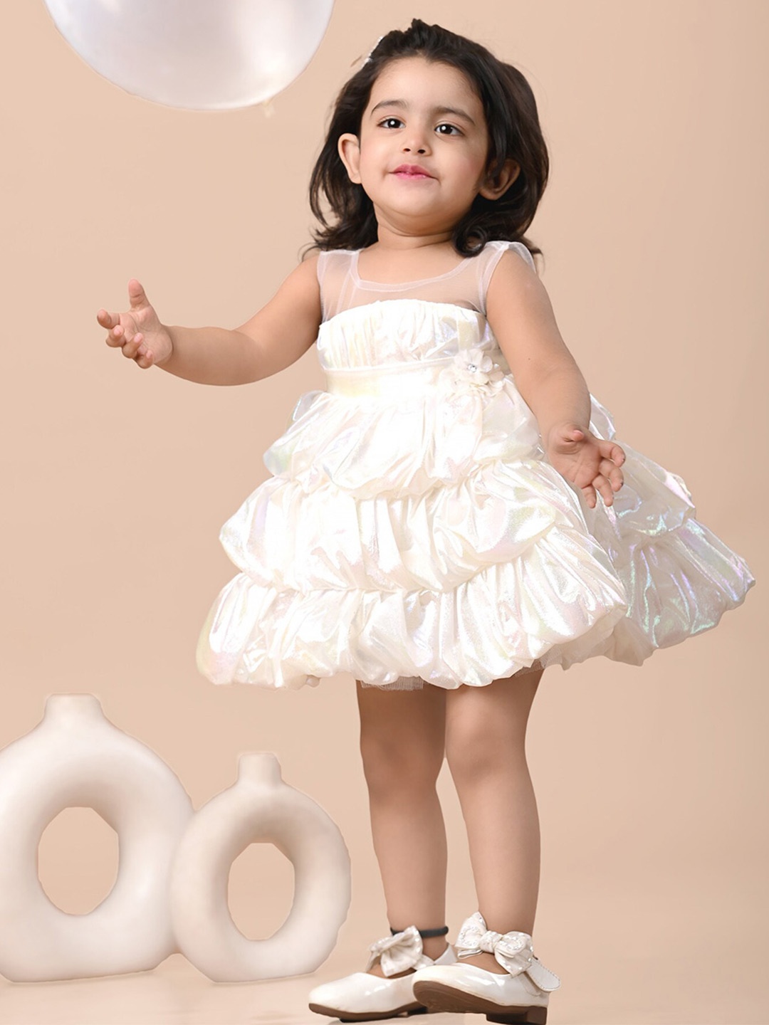 

BAESD Satin Tiered Fit & Flared Dress, Cream