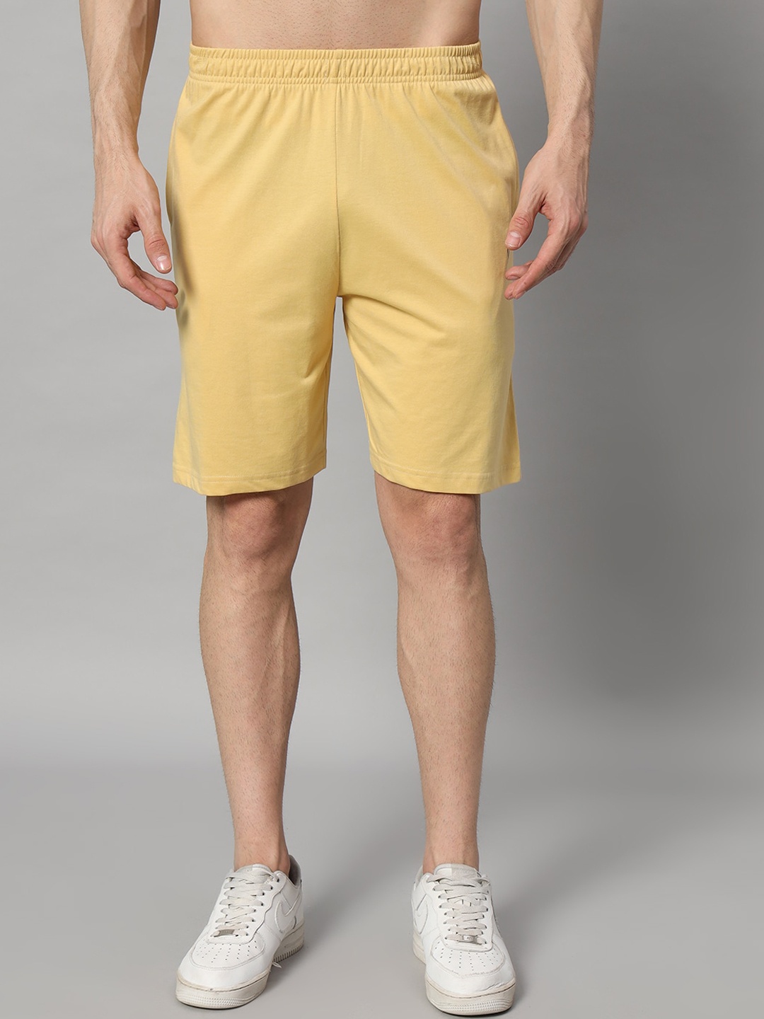 

GRIFFEL Men High Rise Cotton Shorts, Yellow