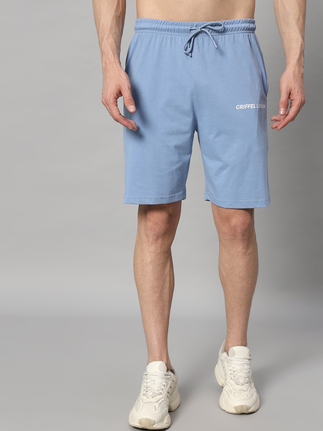 GRIFFEL Men High-Rise Cotton Sports Shorts, Metallic