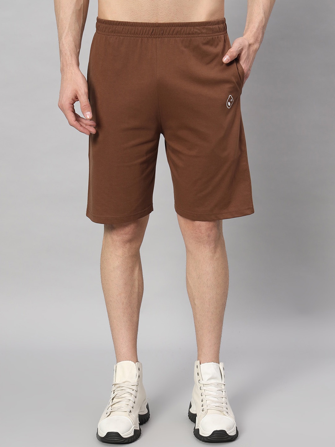 

GRIFFEL Men High Rise Cotton Shorts, Camel brown