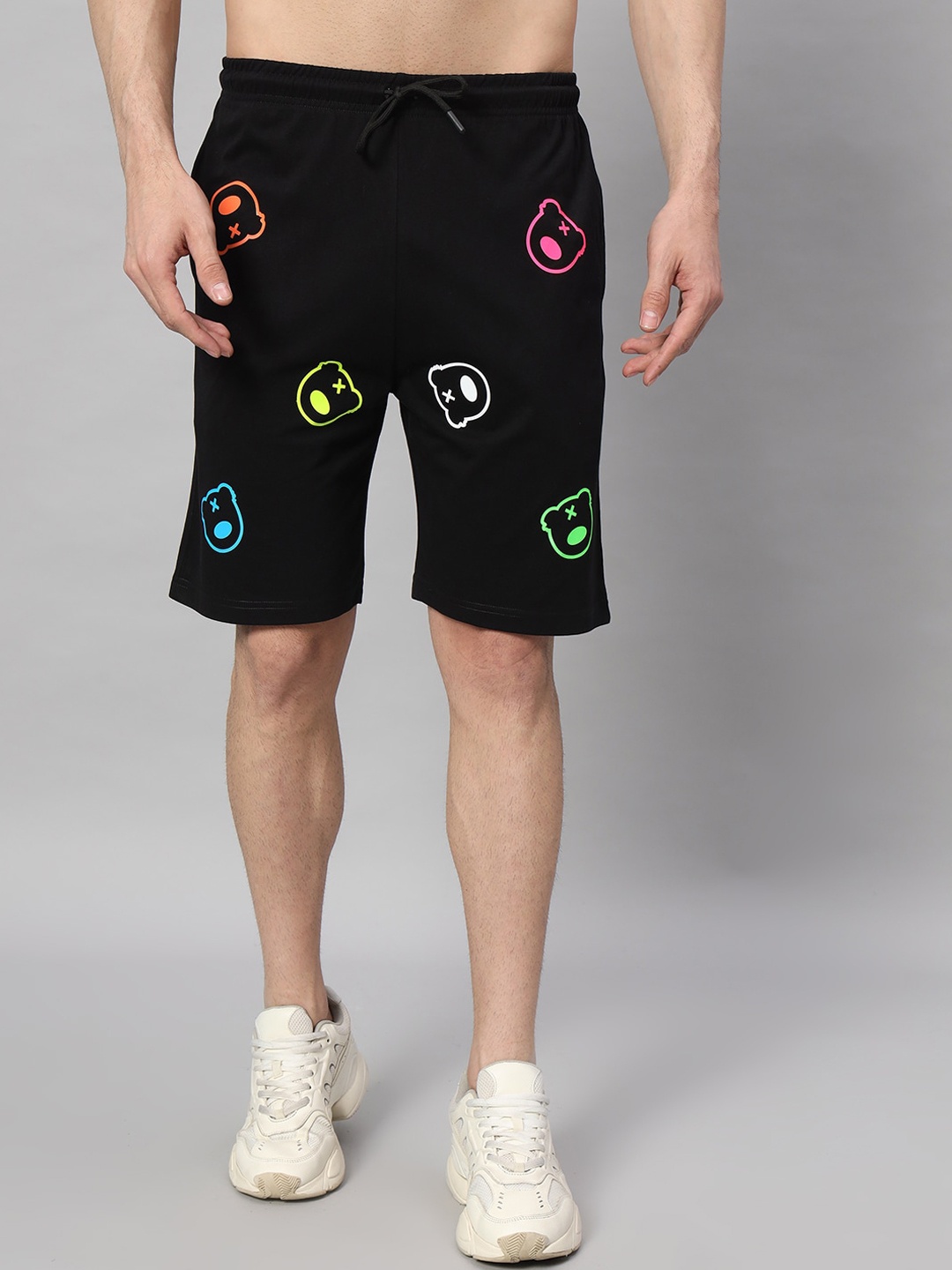 

GRIFFEL Men Conversational Printed High Rise Cotton Shorts, Black