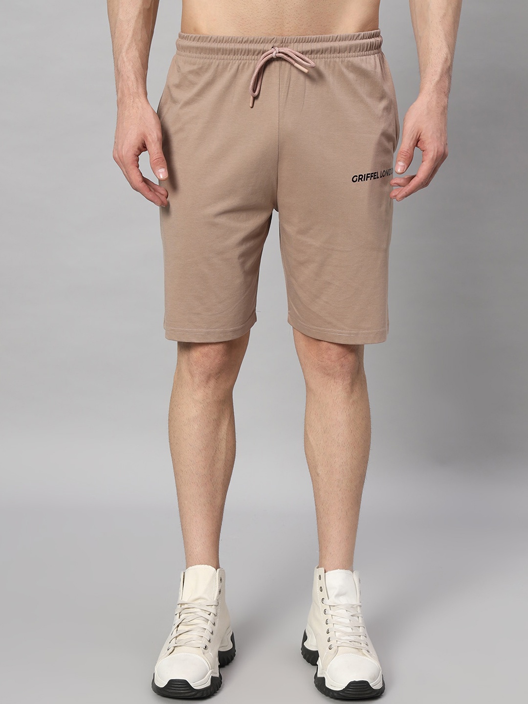 

GRIFFEL Men High-Rise Cotton Shorts, Beige