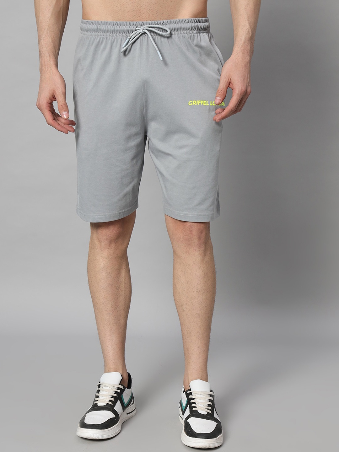 

GRIFFEL Men High Rise Cotton Shorts, Grey