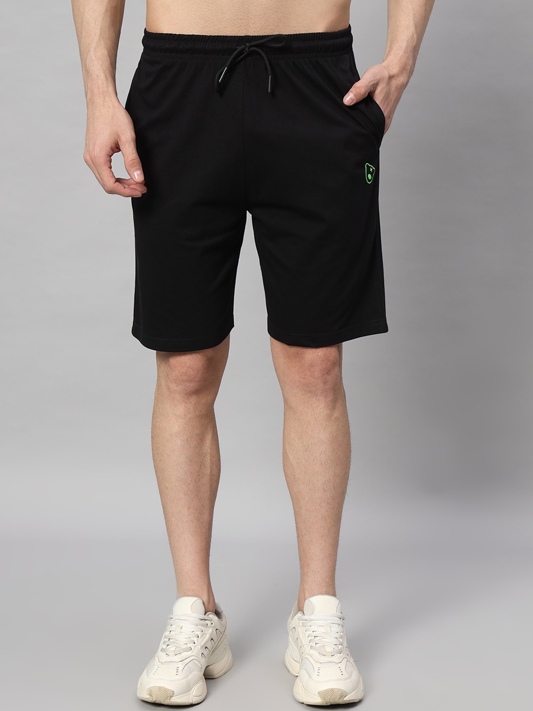 

GRIFFEL Men High-Rise Cotton Sports Shorts, Black