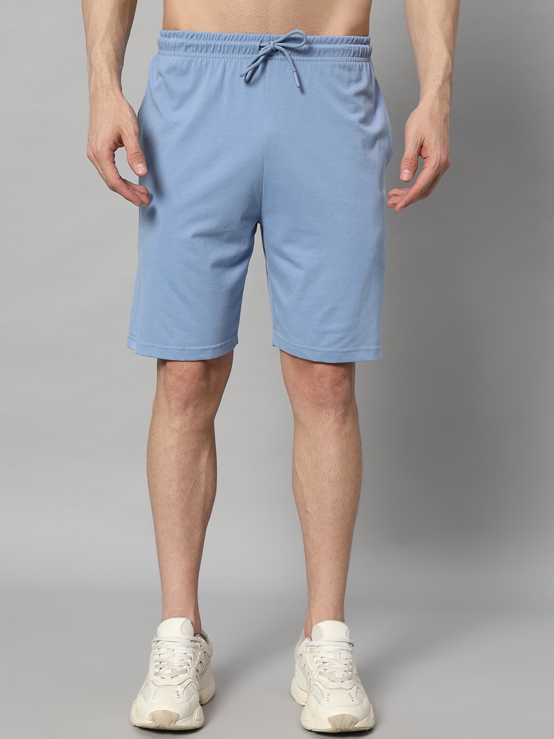 

GRIFFEL Men High Rise Cotton Shorts, Blue