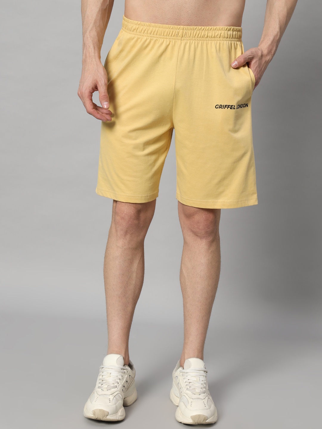 

GRIFFEL Men High Rise Cotton Shorts, Yellow