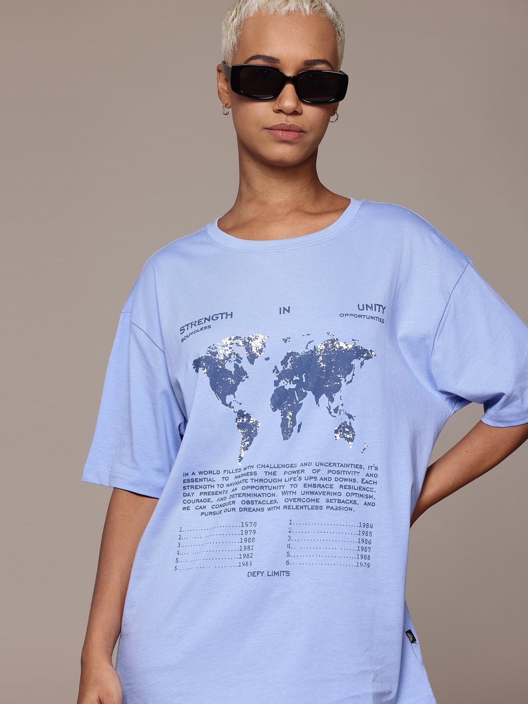 

The Roadster Lifestyle Co. Printed Oversized Pure Cotton T-shirt, Blue